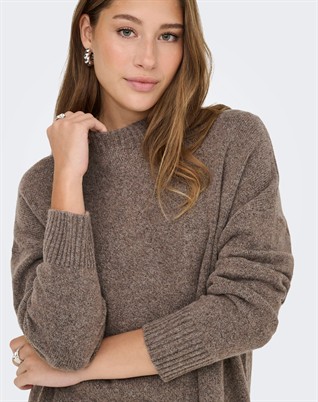 OnlHazel Highneck Strik - Brown Lentil